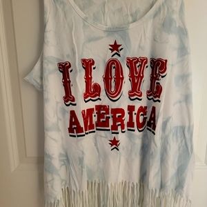 I Love America Graphic Fringe Top